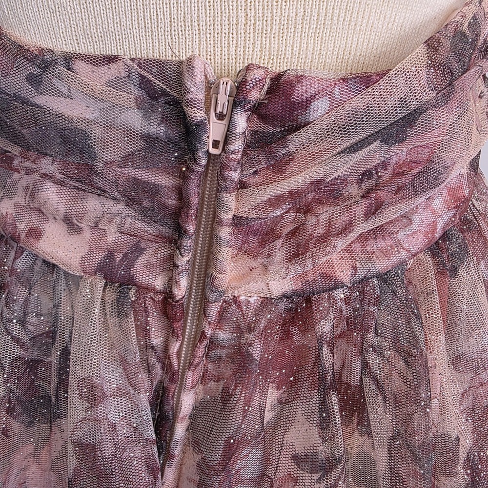 NEW City Vibe Maxi Dress 11 Pink Floral Halter Plunge Neck Glitter Sparkle Tulle - Picture 6 of 11